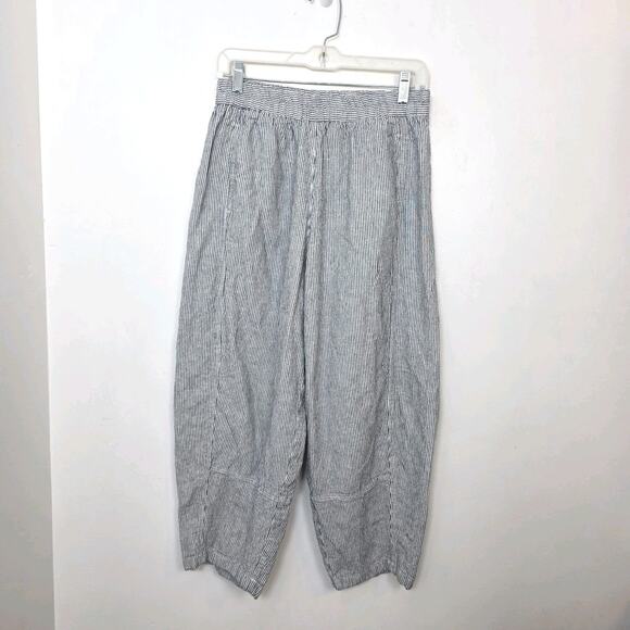 Max Studio Black White Striped Linen Blend Barrel Leg Cropped Pants Size Medium - Picture 1 of 8
